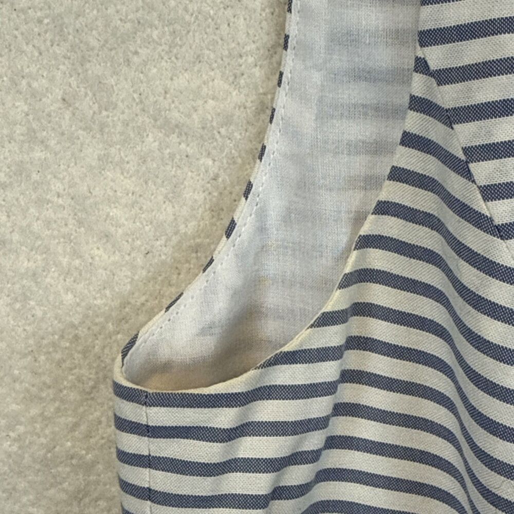 Brooks Brothers Stripe Floral Cut Out Dress 8 Blue White Applique Hem Sleeveless - Picture 3 of 16